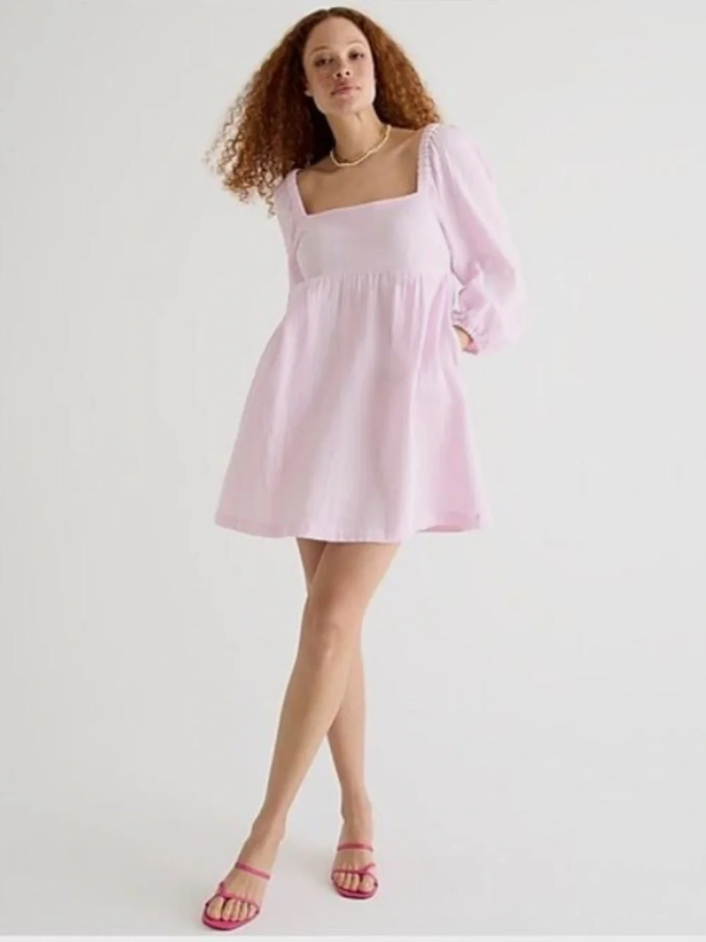 J. Crew Women Purple Soft Gauze Square Neck Long Sleeve Smocked Mini Dress S